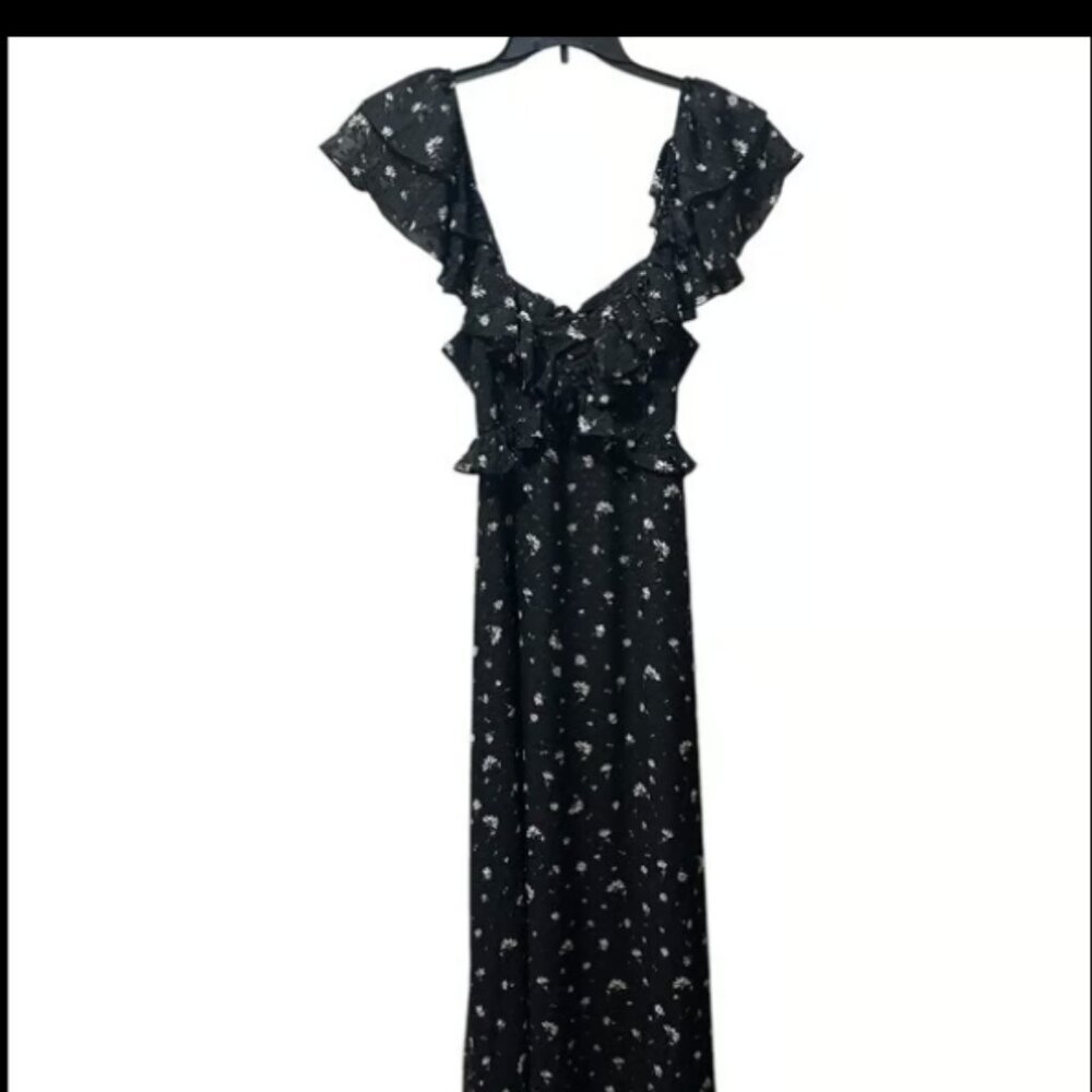 Koko + Mason Black Floral Open Back Whimsigoth Dark Romantic Maxi Dress L NWT - Picture 3 of 9